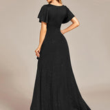 ever MELODÉ|Robe de Soirée élégante à paillettes décolleté en V profond fente sur le devant