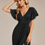 ever MELODÉ|Robe de Soirée élégante à paillettes décolleté en V profond fente sur le devant