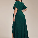 ever MELODÉ|Robe de Soirée élégante à paillettes décolleté en V profond fente sur le devant