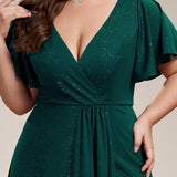 ever MELODÉ|Robe de Soirée élégante à paillettes décolleté en V profond fente sur le devant