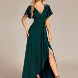 ever MELODÉ|Robe de Soirée élégante à paillettes décolleté en V profond fente sur le devant