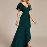 ever MELODÉ|Robe de Soirée élégante à paillettes décolleté en V profond fente sur le devant