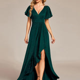 ever MELODÉ|Robe de Soirée élégante à paillettes décolleté en V profond fente sur le devant