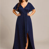 ever MELODÉ|Robe de Soirée élégante à paillettes décolleté en V profond fente sur le devant