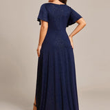 ever MELODÉ|Robe de Soirée élégante à paillettes décolleté en V profond fente sur le devant