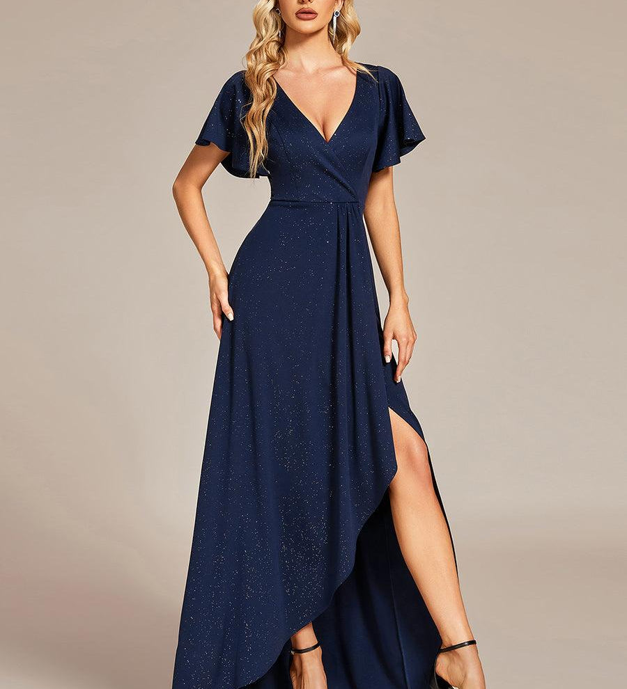 ever MELODÉ|Robe de Soirée élégante à paillettes décolleté en V profond fente sur le devant