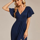 ever MELODÉ|Robe de Soirée élégante à paillettes décolleté en V profond fente sur le devant