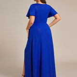 ever MELODÉ|Robe de Soirée élégante à paillettes décolleté en V profond fente sur le devant