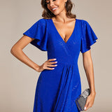 ever MELODÉ|Robe de Soirée élégante à paillettes décolleté en V profond fente sur le devant