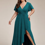 ever MELODÉ|Robe de Soirée élégante à paillettes décolleté en V profond fente sur le devant