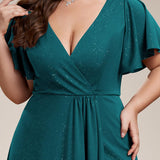 ever MELODÉ|Robe de Soirée élégante à paillettes décolleté en V profond fente sur le devant