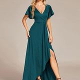 ever MELODÉ|Robe de Soirée élégante à paillettes décolleté en V profond fente sur le devant