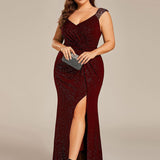 ever NOIRE|Robe de soirée élégante à paillettes et col en V