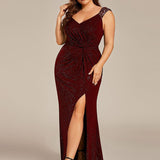 ever NOIRE|Robe de soirée élégante à paillettes et col en V