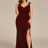 ever NOIRE|Robe de soirée élégante à paillettes et col en V