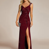 ever NOIRE|Robe de soirée élégante à paillettes et col en V