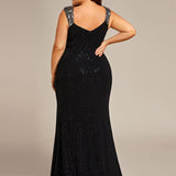 ever NOIRE|Robe de soirée élégante à paillettes et col en V