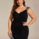 ever NOIRE|Robe de soirée élégante à paillettes et col en V