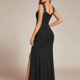 ever NOIRE|Robe de soirée élégante à paillettes et col en V