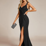 ever NOIRE|Robe de soirée élégante à paillettes et col en V