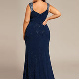 ever NOIRE|Robe de soirée élégante à paillettes et col en V