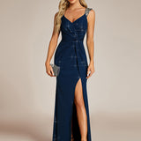 ever NOIRE|Robe de soirée élégante à paillettes et col en V