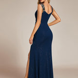 ever NOIRE|Robe de soirée élégante à paillettes et col en V