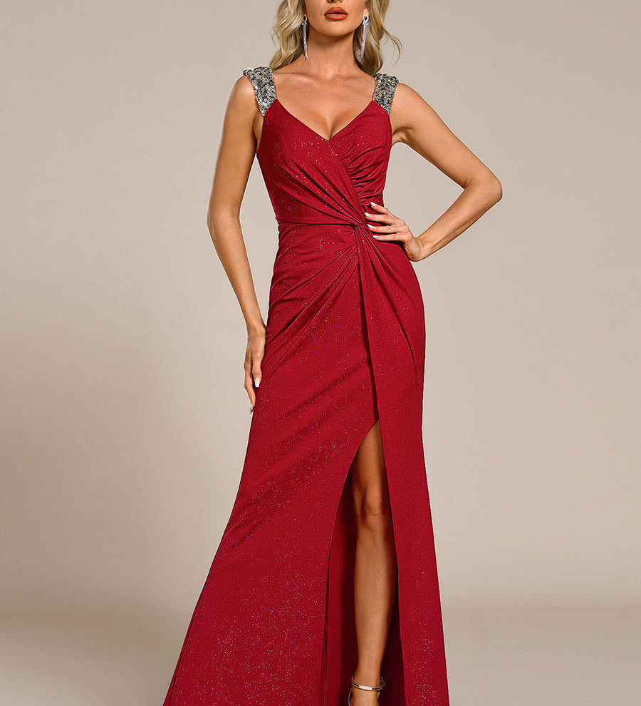 ever NOIRE|Robe de soirée élégante à paillettes et col en V
