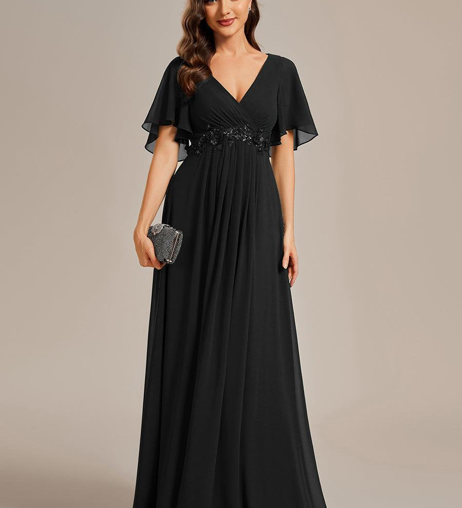 ever IVYROSE|Robe de soirée élégante en mousseline de soie avec manches flottantes