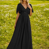 ever IVYROSE|Robe de soirée élégante en mousseline de soie avec manches flottantes