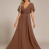 ever IVYROSE|Robe de soirée élégante en mousseline de soie avec manches flottantes