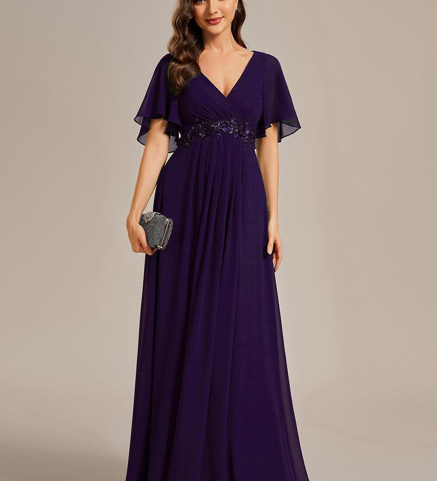 ever IVYROSE|Robe de soirée élégante en mousseline de soie avec manches flottantes
