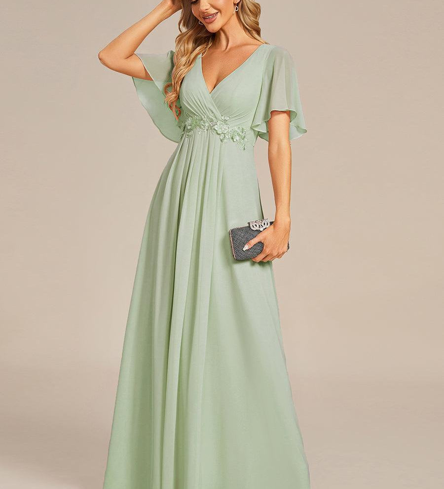 ever IVYROSE|Robe de soirée élégante en mousseline de soie avec manches flottantes