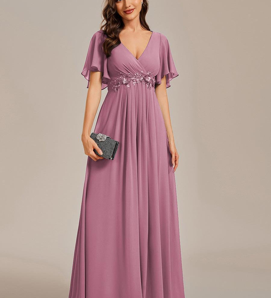 ever IVYROSE|Robe de soirée élégante en mousseline de soie avec manches flottantes