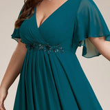 ever IVYROSE|Robe de soirée élégante en mousseline de soie avec manches flottantes