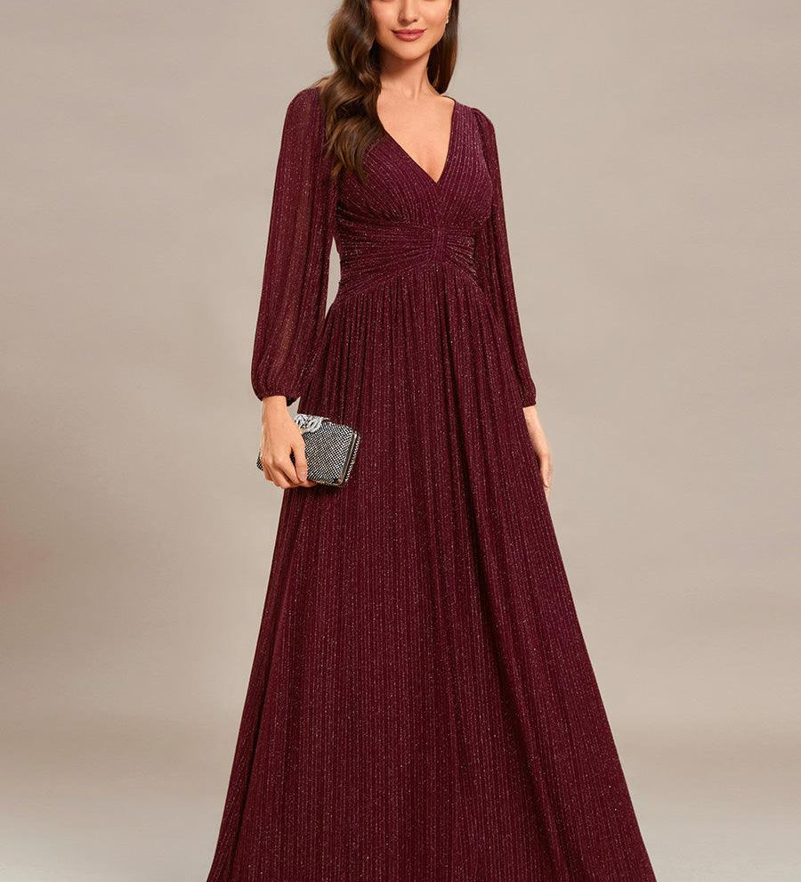 ever BRYM|Robe trapèze à manches longues et taille haute, éblouissante