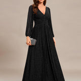 ever BRYM|Robe trapèze à manches longues et taille haute, éblouissante