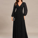 ever BRYM|Robe trapèze à manches longues et taille haute, éblouissante