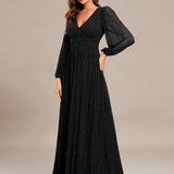 ever BRYM|Robe trapèze à manches longues et taille haute, éblouissante