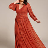 ever BRYM|Robe trapèze à manches longues et taille haute, éblouissante
