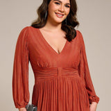 ever BRYM|Robe trapèze à manches longues et taille haute, éblouissante