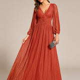 ever BRYM|Robe trapèze à manches longues et taille haute, éblouissante