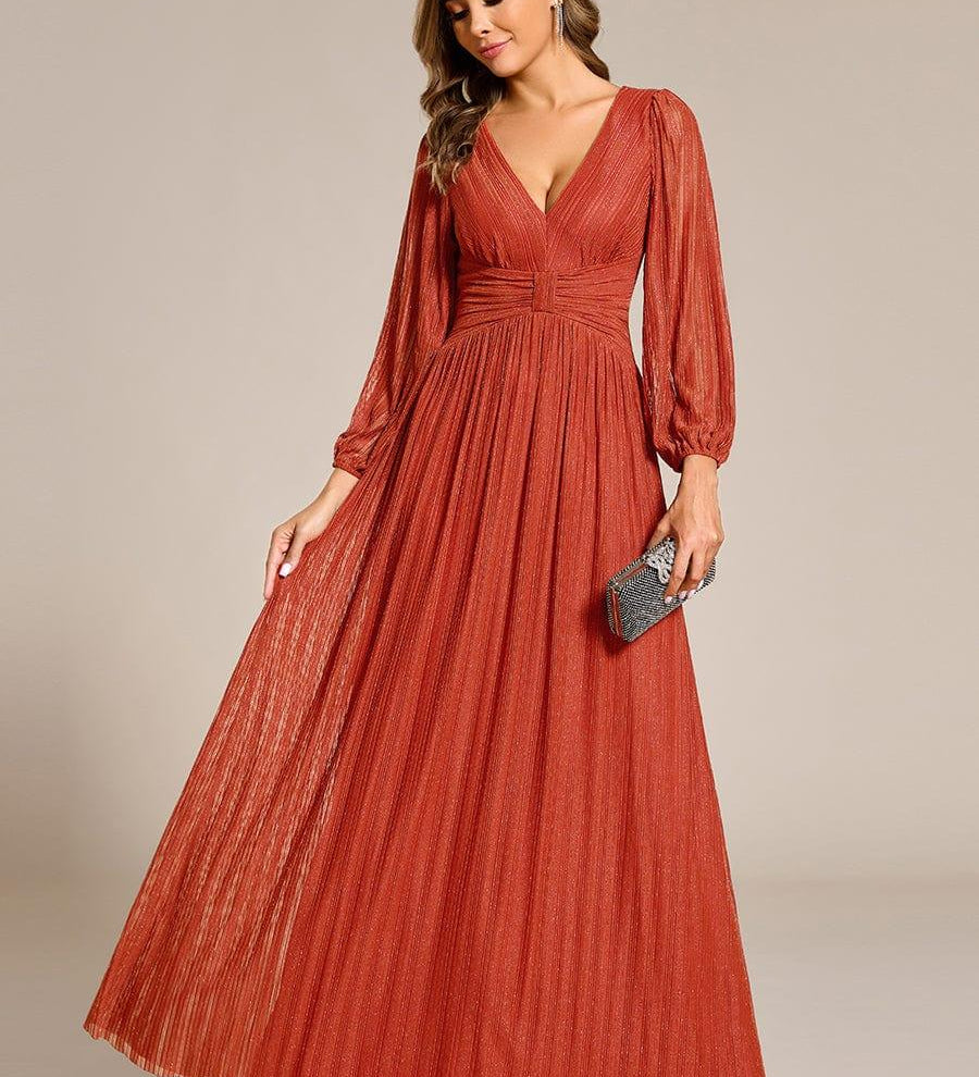 ever BRYM|Robe trapèze à manches longues et taille haute, éblouissante