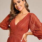 ever BRYM|Robe trapèze à manches longues et taille haute, éblouissante