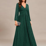 ever BRYM|Robe trapèze à manches longues et taille haute, éblouissante