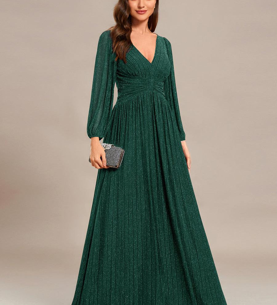 ever BRYM|Robe trapèze à manches longues et taille haute, éblouissante