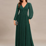 ever BRYM|Robe trapèze à manches longues et taille haute, éblouissante