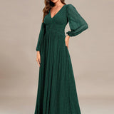 ever BRYM|Robe trapèze à manches longues et taille haute, éblouissante