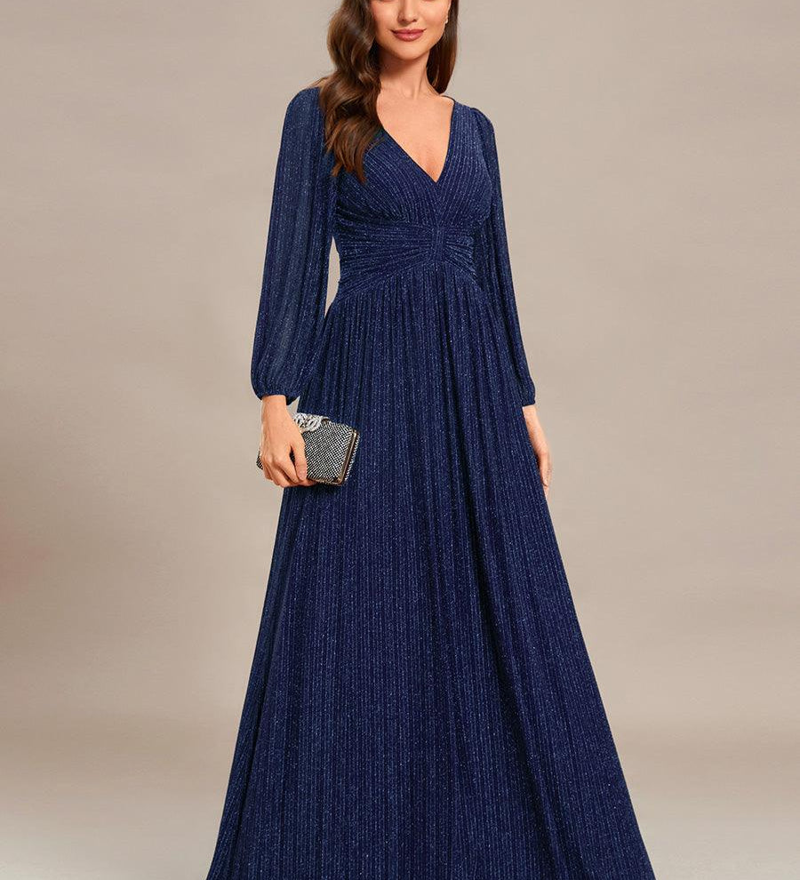 ever BRYM|Robe trapèze à manches longues et taille haute, éblouissante