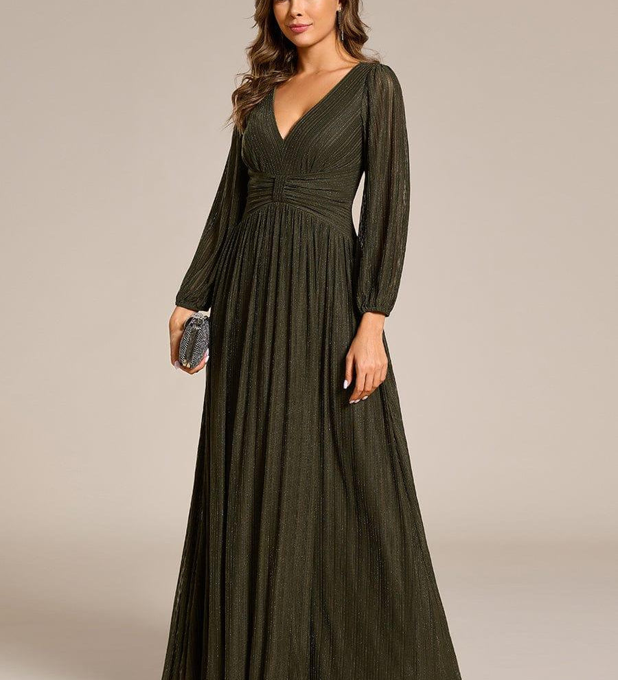 ever BRYM|Robe trapèze à manches longues et taille haute, éblouissante